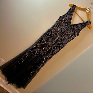 Adrianna Papell black beaded formal gown w/ sequins mermaid style sz 6 see INFO